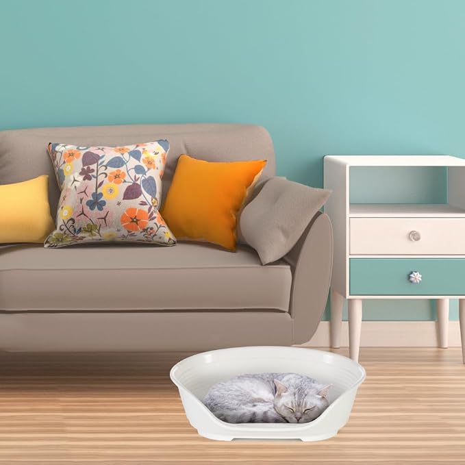 Ferplast Cat Bed, Plastic Dog Bed Small, Ventilation Holes and Non-Slip Rubber Feet for Added Stability 49 x 36 x h. 17.5 cm. White | More hygiene, comfort and freshness with a ventilated, easy-clean design
