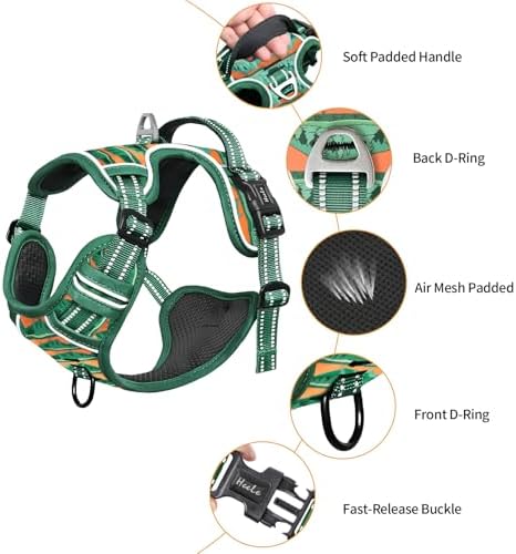 HEELE Dog Harness, No Pull Adjustable Padded Reflective Harness for Small Medium Large Dogs with Handle for Walking Training, Wilderness, XL