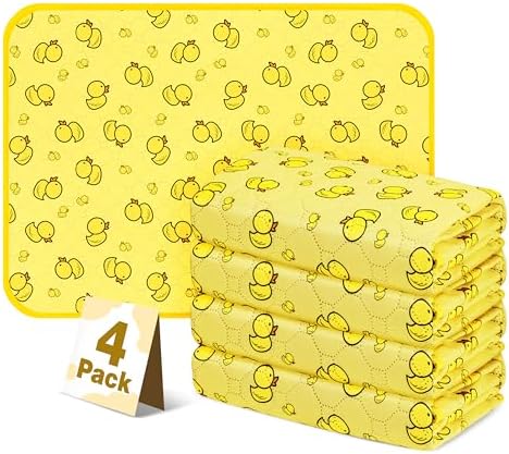 4'Pcs Washable Pee Pads, Reusable Puppy Pet Training Pads, Waterproof Dog Crate, Whelping Pad, Non-Slip Protects Against Urine Leakage Yellow Medium