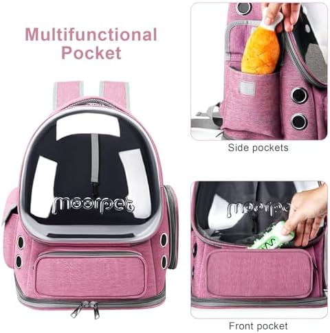 Cat Backpack Carrier, Breathable Cat Bubble Backpack Large Space Cat Carrier Backpack for Kitty Small Dog Up to 15 lbs, Foldable Airline Approved Cat Backpack, Transparent Pet Travel Backpack (Pink)