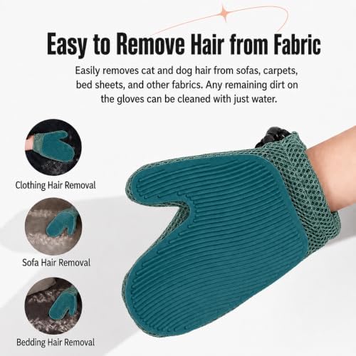 Pet Hair Removal Glove, 2-in-1 Cat Dog Grooming Glove, Fabric Fur Remover