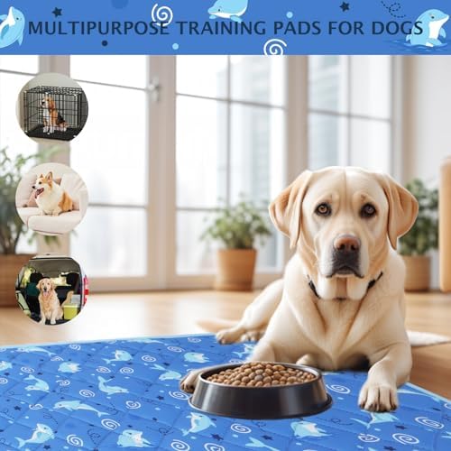 IEUUMLER Washable Pee Pads for Dogs, 1 Pack Non-Slip & Waterproof Pack Whelping Pad, Reusable Washable Puppy Potty Training Pad with Fast Absorbent for Playpen EU007 (Dolphin, 63"X63"-1pcs)