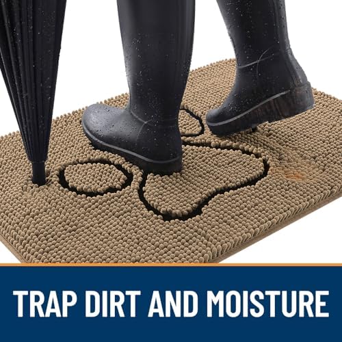 OLANLY Dog Door Mat for Muddy Paws 47x32, Paw Print Design Chenille Mud Mat