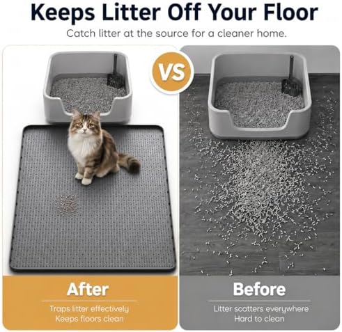 Cat Litter Mat 40"x28", Silicone Waterproof Litter Box Mat, Non-Slip Litter Trapping Mat for Cats, Easy Clean Foldable, Dark Gray
