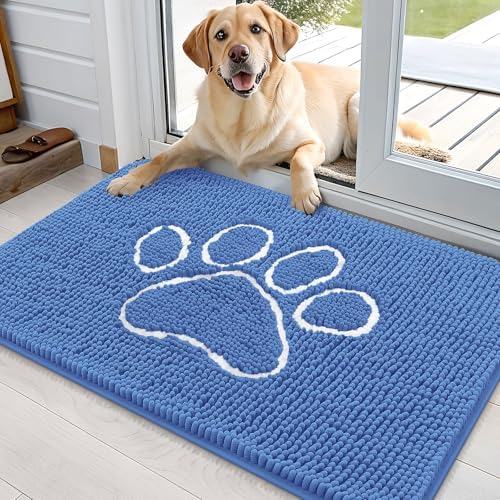 OLANLY Dog Door Mat for Muddy Paws 36x24, Paw Print Design Chenille Mud Mat