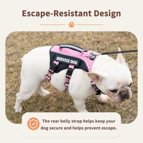 Huntboo Service Dog Vest Harness, Escape Proof Harness with 6 Patches, No-Pull, Reflective Harness with Handle, Adjustable for Small to Large Dogs, for Training and Hiking (Pink, L)