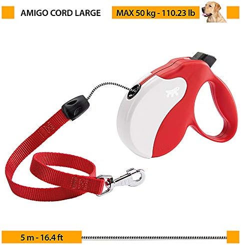 Ferplast Retractable Dog Lead Extendible Dog Leash Amigo Cord L, Folding Cord, 5 m, max 50 kg, Red