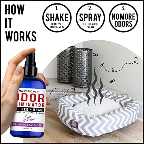 Majestic Pet Bed & Odor Eliminator for Home 8 Fl Oz - Dog or Cat Urine Deodorizer for Carpet and Areas Your Pet Frequents - Calming Lavender Scent Spray