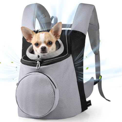 BONTHEE Pet Dog Backpack Carrier Small Pet Front Backpack,Ventilated Mesh Dog Travel Back Pack with Sturdy PE Bottom Support, Chest Buckle for Small Dogs & Cats, Outdoor Hiking for Pets Up to 10 lbs
