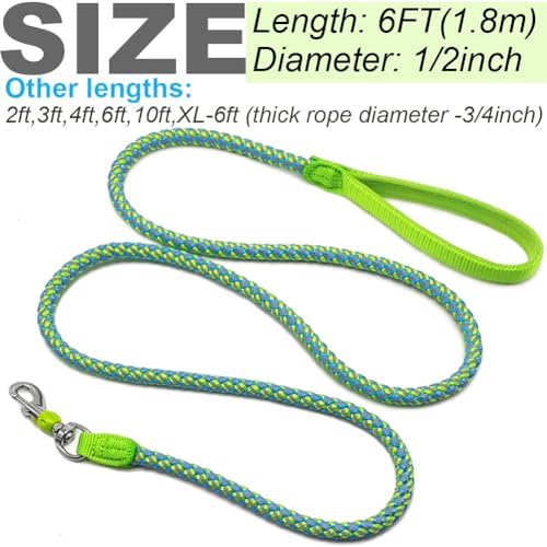 Reflective Dog Leash 2/3/4/6/10ft Braided 1/2" Strong Nylon Rope