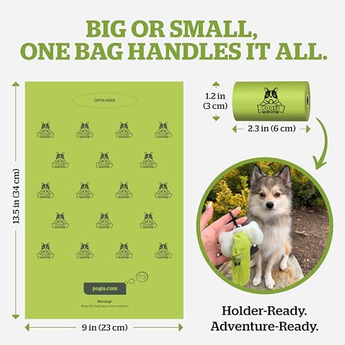 Pogi's Dog Poop Bag Dispenser with Metal Carabiner Clip - Includes 15 Pogi's Poop Bags for Dogs (Pack of 3)