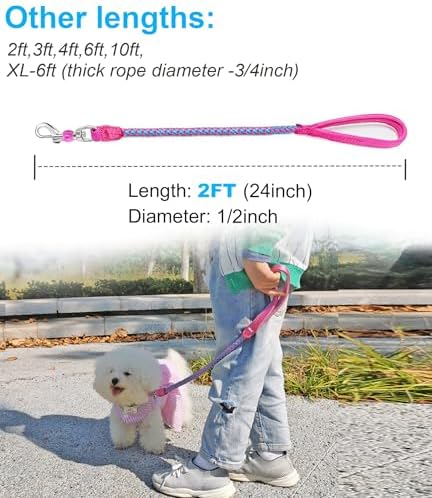 Reflective Dog Leash 2/3/4/6/10ft Braided 1/2" Strong Nylon Rope
