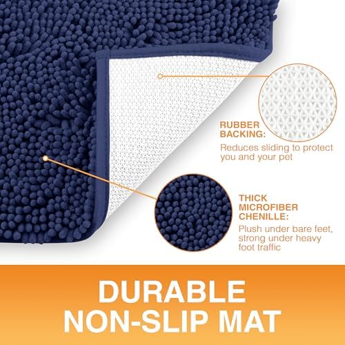 Neater Pets Muddy Paws Dog Door Mat 30” x 20” – Super Absorbent & Quick-Dry Chenille Doormat for Trapping Dirt, Water, Mud - Non-Slip & Machine Washable Pet Rugs for Entryway, Indoor Mud Mats, Navy
