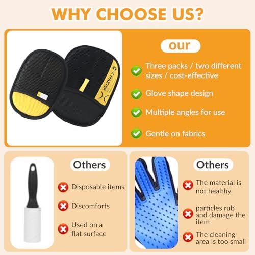 Wortade 3pcs Pet Hair Removal Glove for Dog & Cat, Electrostatic Reusable