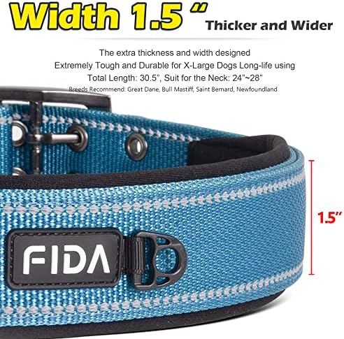 Fida Heavy Duty Dog Collar for Large Dogs with Metal Belt Buckle, Blue