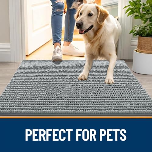 OLANLY Dog Door Mat for Muddy Paws 30x20, Extra Absorbent Chenille Mud Mat