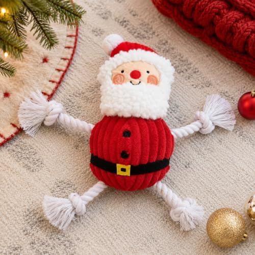 Pearhead The Real Santa Claus Holiday Dog Toy, Durable Corduroy Rope Toy