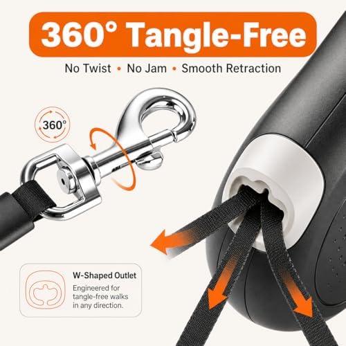 Retractable Dog Leash, 16 FT Strong Nylon Tape for Small and Medium Dogs up to 55 lbs, 360° Tangle-Free Design, One-Hand Brake & Lock with 3 Control Modes, Ergonomic Non-Slip Handle