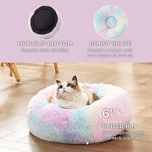 Bedsure Calming Cat Beds Donut Round Washable Kitten Bed,20 inches