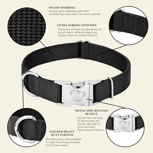 Country Brook Petz - Premium Nylon Dog Collar with Metal Buckle for Small Medium Large Breeds - 30+ Colors (Extra Large, 1 Inch, Black)