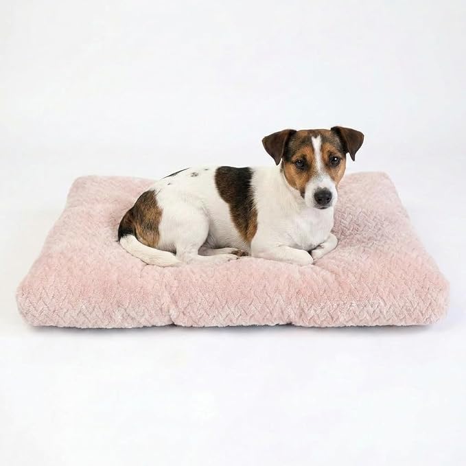 24 Inch Dog Crate Bed for Small Dogs, Washable Dog Crate Pad for Dog Cages, Soft Jacquard Flannel Kennel Mat with Anti-Slip Bottom, Fluffy Crate Mat for Puppies and Small Dogs,Pink