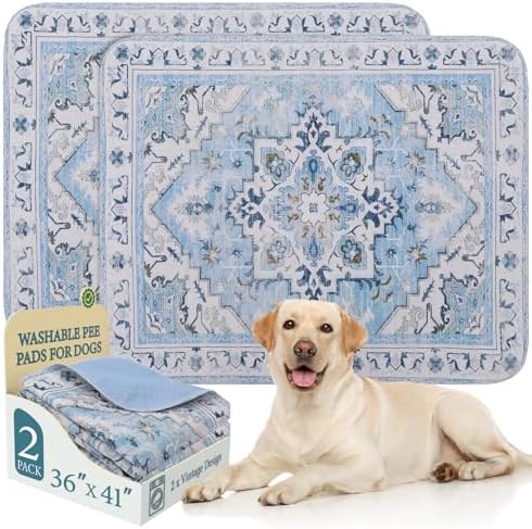 Homimp Washable Pee Pads for Dogs,2 Pack Reusable Puppy Pads Waterproof,Absorbent and Leakproof Dog Pee Pads,Non Slip Puppy Training Pads, Pet Mat for Floor, Crate, Couch, Whelping,Blue, 36"x41"