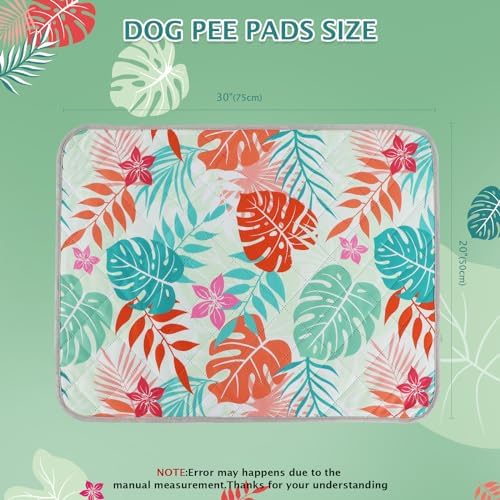 BVAGSS Washable Pee Pads for Dogs, 2 Pack Reusable Leakproof Puppy Wee Wee, Non-Slip Waterproof Pet Training, Super Absorbent Whelping XH081 (Green Palm Leaves, 30X20 Inch)