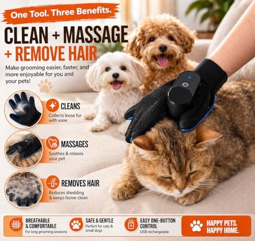 Upgraded Pet Grooming Spray Glove with Built-in Water Mister for Dogs, Cats & Horses - 2-in-1 Silicone Deshedding & Massage Glove, Anti-Static Fine Mist Sprayer, Removes Loose Hair, USB Rechargeable