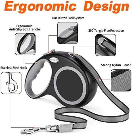 Retractable Dog Leash 26 FT, Heavy Duty Dog Leash for Dogs up to 110lbs, Strong Nylon Tape No Tangle, One-Handed Brake, Pause, Lock, Perfect for Medium Large Dogs
