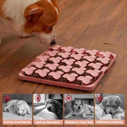 Puzzle Feeder Snuffle Mat for Dogs, Lick Mat for Dogs to Slow Down Eating, Dog Puzzle Toys for Large and Medium Breed Dogs, Silicone Dog Bowls for Dry, Wet, Raw Food, Pink