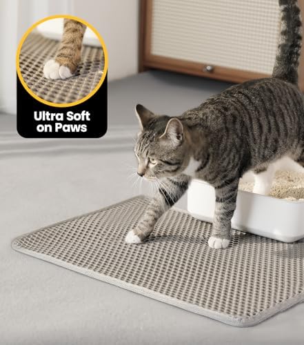 Cat Litter Mat-24"X18" Litter Box Mat for Kitty, EVA Honeycomb Double Layer Design, Urine & Waterproof Scatter Control, Less Waste, Easier To Clean,Non Slip, Gray