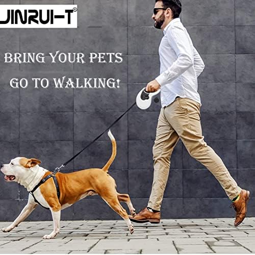 Retractable Dog Leash Heavy Duty 360°Tangle-Free Pet Walking Leashes Anti-Slip Handle 16ft Strong Nylon Cord with Poop Bag Dispenser&Bowl for Medium Large Small Dog(White)