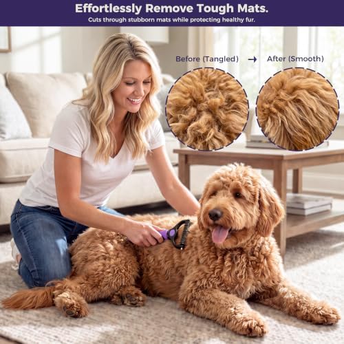 5PCS Dog Grooming Kit with Long Pin Slicker Brush for Dogs, Violet