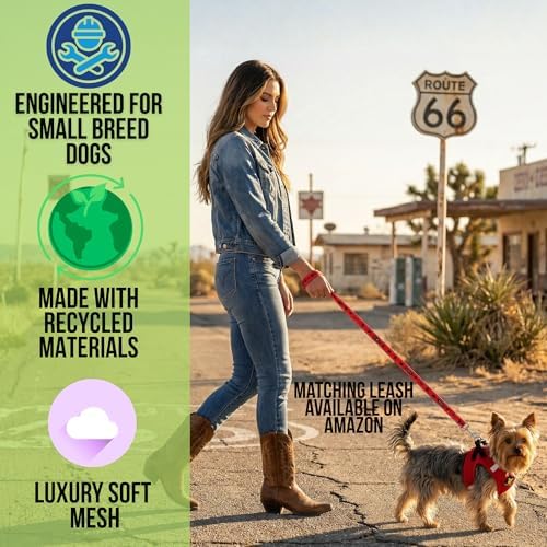 EcoBark Small Dog Harness for Toy Breed Dogs & Puppies, Luxury Mesh, Red