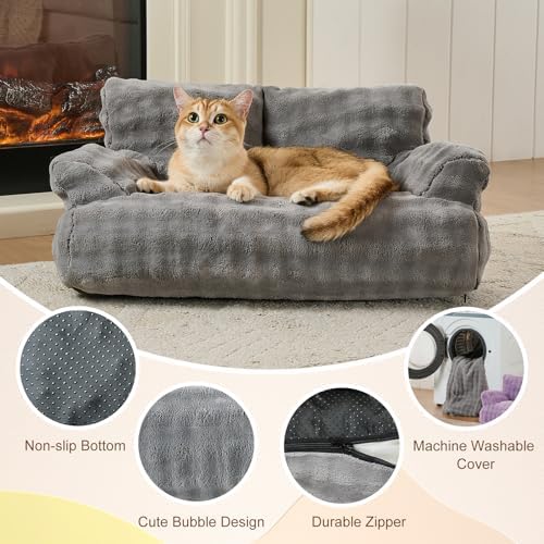 Cat Couch Bed, Cute Pet Sofa for Indoor Cats, 26"x15", Grey