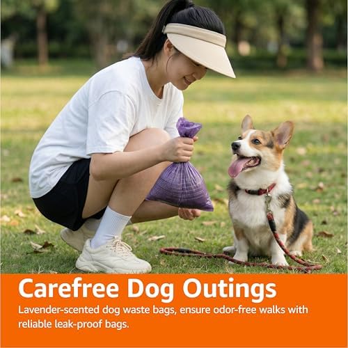 Amazon Basics Dog Waste Bags, Leakproof, Lavender Scented, 13 x 9 Inch, 120 Count (8 Rolls of 15)