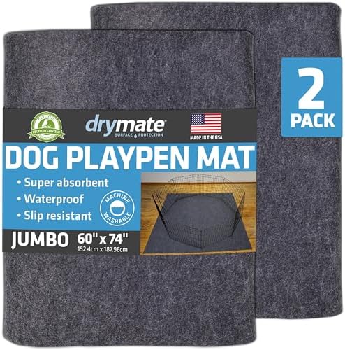 Drymate Jumbo Dog Playpen Mat, Washable Pee Pads for Dogs, 60x74, 2-Pack