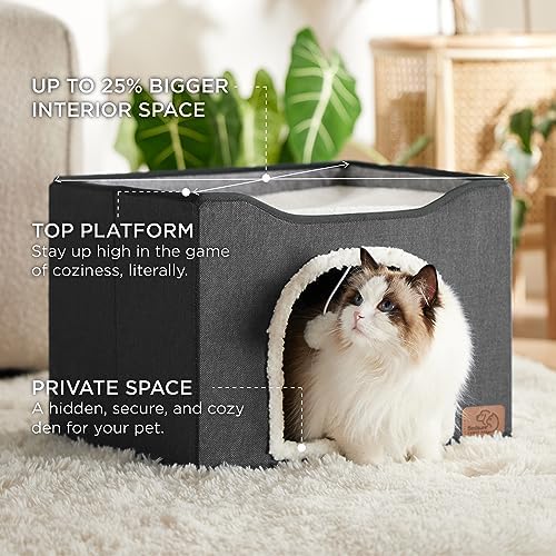 Bedsure Cat House Bed for Indoor Cats with Fluffy Ball and Scratch Pad