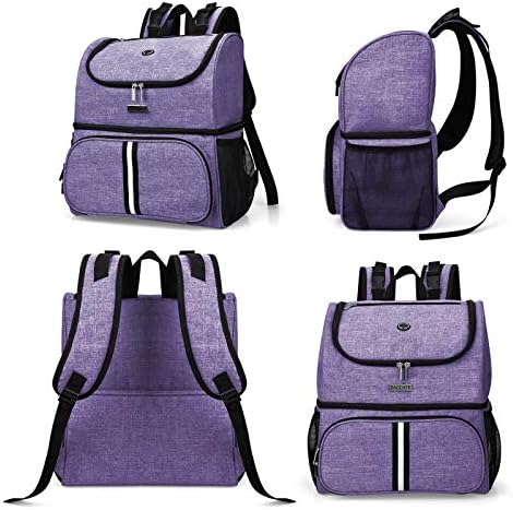 BAGLHER Pet Travel Bag, Double-Layer Pet Supplies Backpack (for All Pet Travel Supplies), Pet Travel Backpack with 2 Silicone Collapsible Bowls and 2 Food Baskets Purple