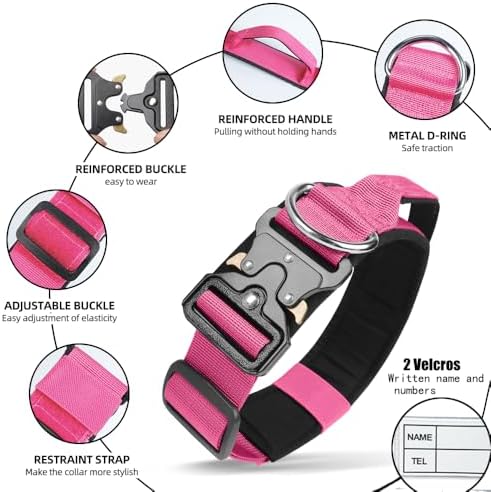 Tactical Dog Collar with Handl (Rose Red, M)