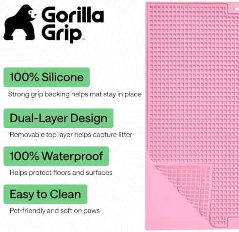 GORILLA GRIP Cat Litter Box Mat, Dual Layer Silicone Tray, 30x24, Pink