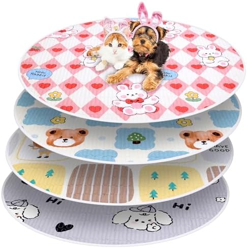 4 Pack Whelping Pads for Dogs, Round Whelping Pads Washable and Waterproof ,Reusable Pet Pee Pads Puppy Training Pad Whelping Floor Pad Whelping Supplies for Dogs (32", Round,Plaid)