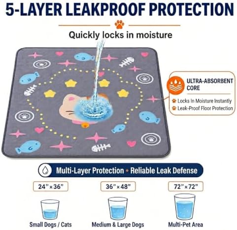 Washable Dog Pee Pad Reusable Puppy Training Pad 1 Pack 72"x72"