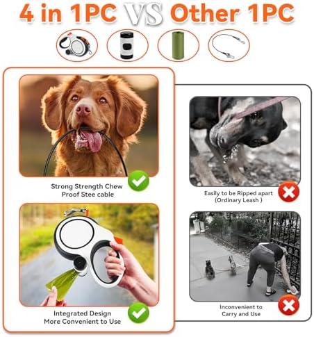 26ft Retractable Dog Leash for Large Dogs Up to 110lbs, Orange