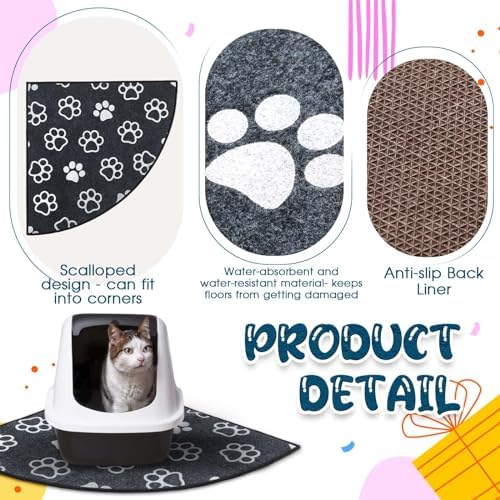 Drydiet Corner Cat Litter Mat, 29" x 29" Fan-shaped Trapping Mat, Grey