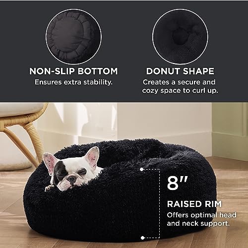Bedsure Calming Small Dog Bed Donut Washable Cat＆Puppy Bed,23 inches Black