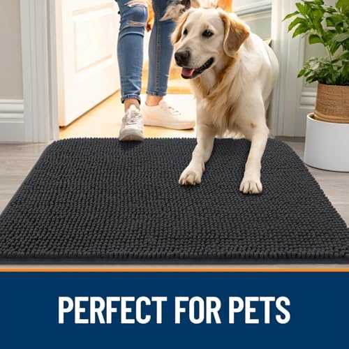 OLANLY Dog Door Mat for Muddy Paws 35x24, Super Absorbent Chenille Mud Mat