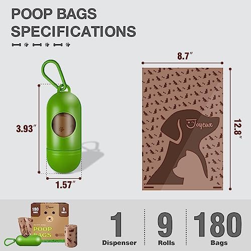 180 Count Dog Poop Bags with Dispenser, Leak-Proof Large Doggie Bag for Poop, Extra Thick Doggy Waste Bags, Unscented, Pet Trash Bags Holder Outdoor Puppy Walking and Traveling Rolls, Brown