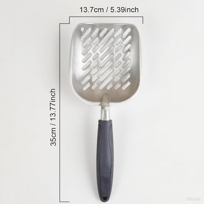 Navy Handle Giant Metal cat Litter Scoop Stainless Steel Oblique Hole Litter Box Scoop Size 13.58" Lx5.51 Wx1.97 H