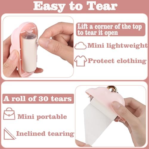 Mini Lint Roller Travel Size, Reusable Lint Roller for Travel, Pet Hair Remover Portable Lint Roller for Clothes with 300 Sheets Refillable (Pink&White)